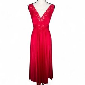 Vintage Olga Red Bodysilk Empire Dress Size Large